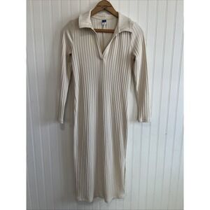 Old‎ Navy dress women's XS ribbed V-neck slit neutral